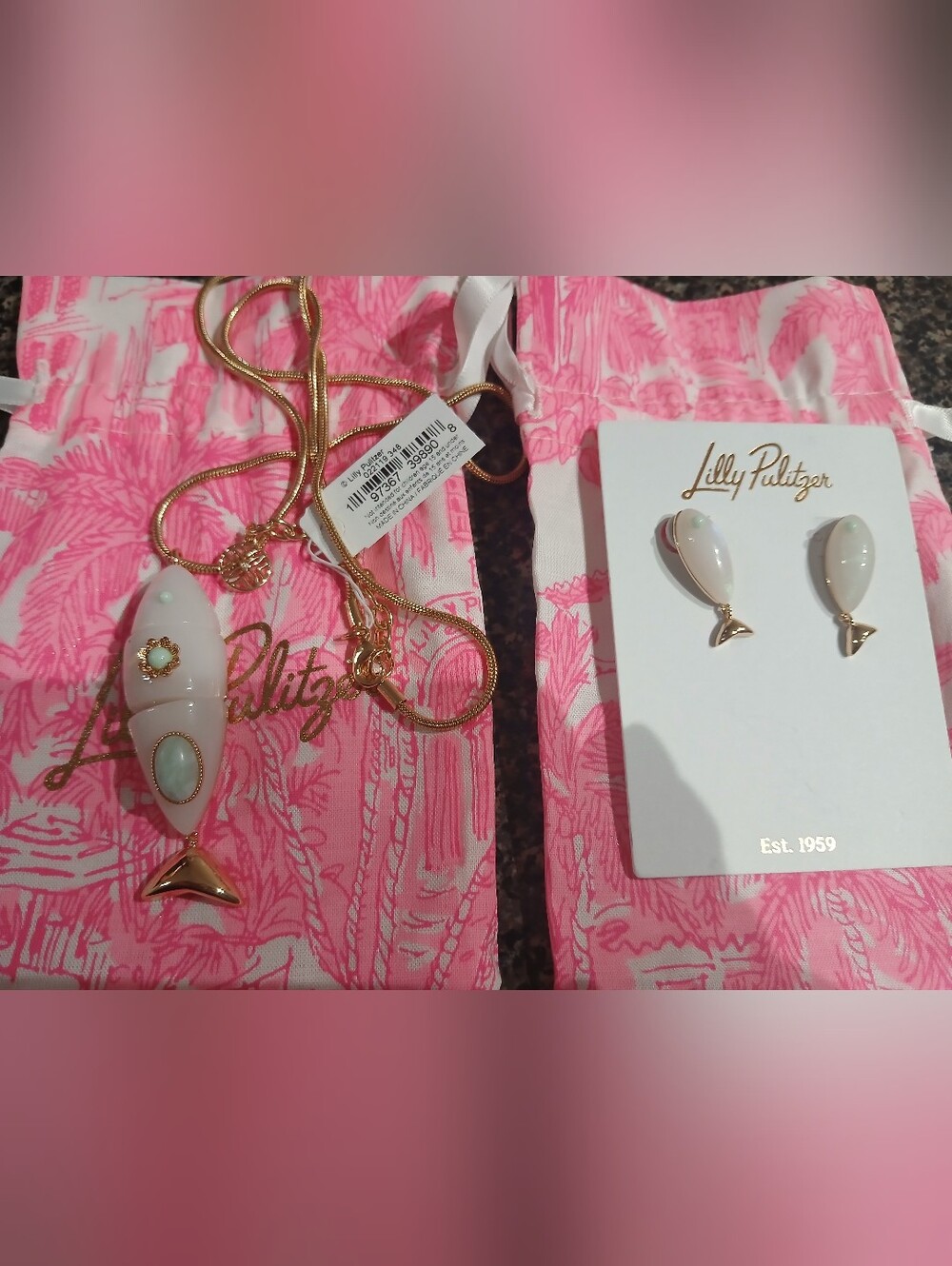 Lilly Pulitzer Fish Necklace &Fish Stud Earrings Set